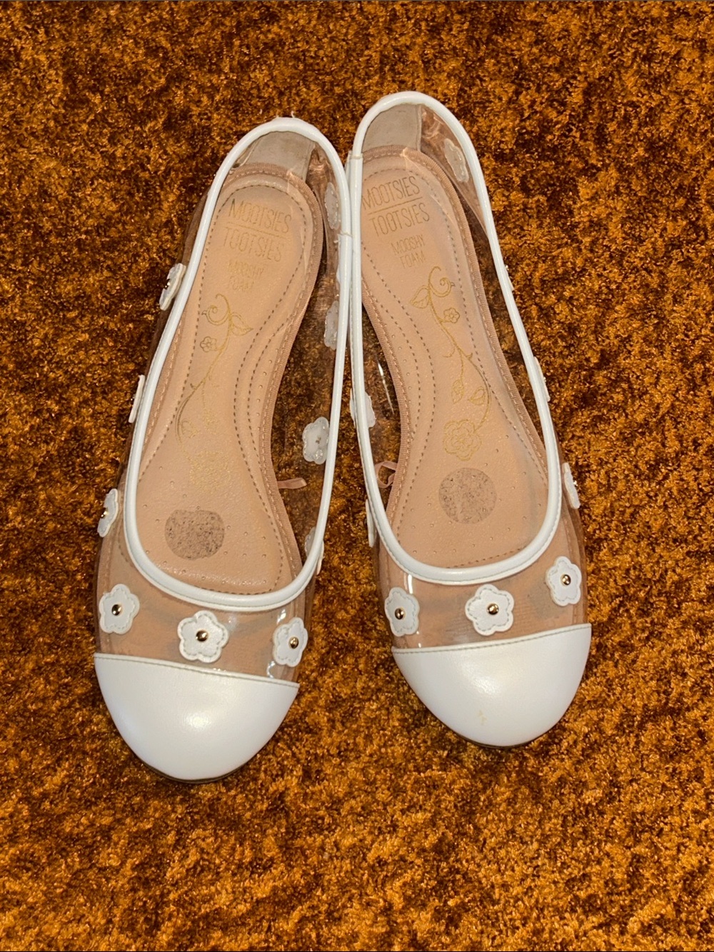 Mootsies Tootsies White and Clear Floral Cap-Toe Ballet Flats - Picture 1 of 5